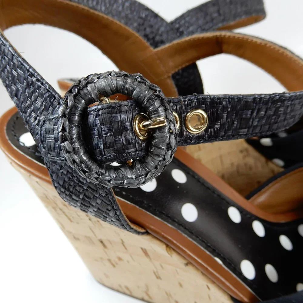 DOLCE & GABBANA Polka Dot Knot Cork Wedge Platform SANDALS Size 41 10.5 11 NEW - Picture 7 of 14